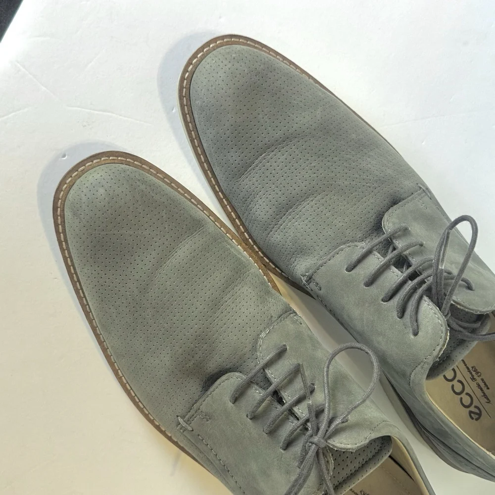 ECCO Men’s Gray Suede Perforated Oxford Shoes US 13 EU 47 Lightweight Comfort